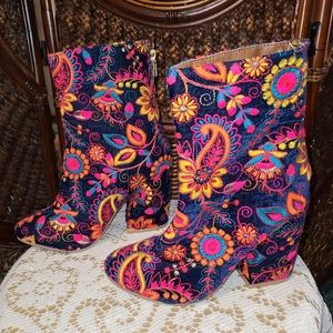 Naughty Monkey Blue Floral Embroidered Boots